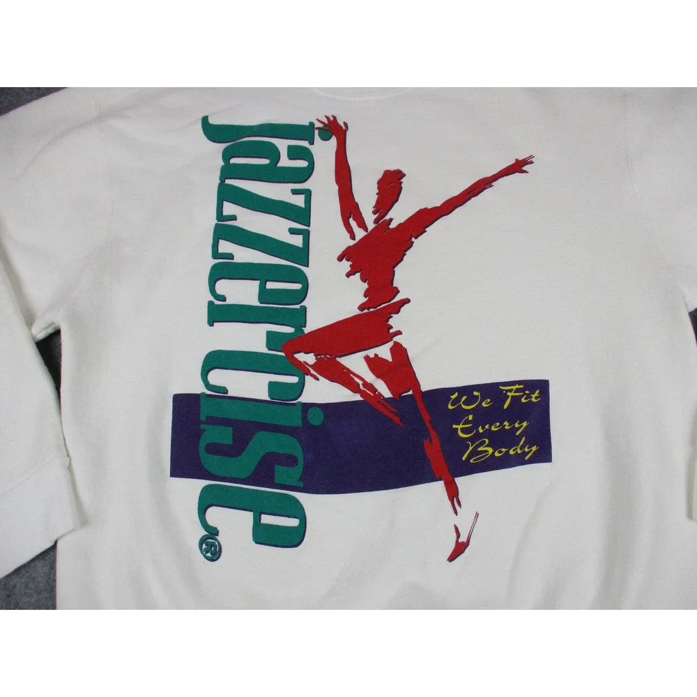 VINTAGE Jazzercise Sweatshirt Mens XL White Red Fruit Of The Loom Sweater 90s